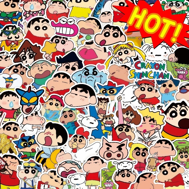 Tablet Cute Accessories - สติกเกอร์ลายชินจัง 100 ชิ้น สติกเกอร์การ์ตูนอนิเมะน่ารัก กันน้ำ สำหรับตกแต่ง